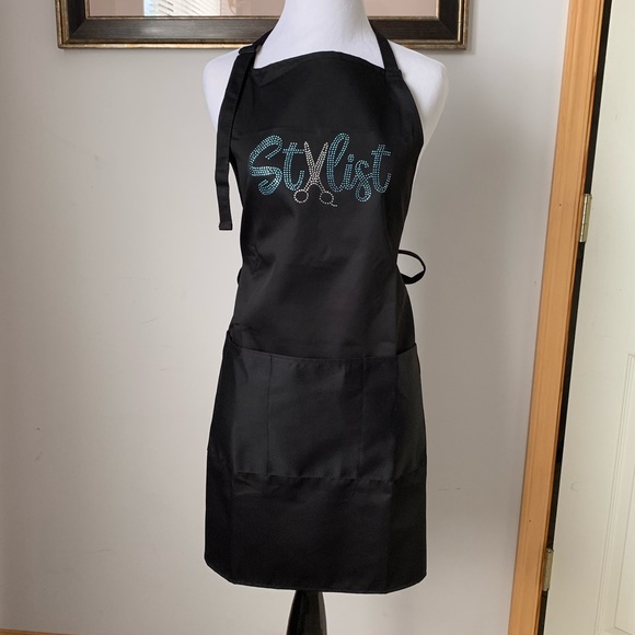 Teal Rhinestone Stylist Apron with 3 Pockets Black - Picture 2 of 9